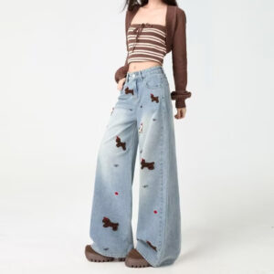 Broderede Wide-Leg Jeans