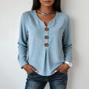 V-hals Bluse med Knapdetaljer