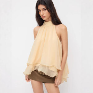 Off-shoulder chiffonbluse med flæser