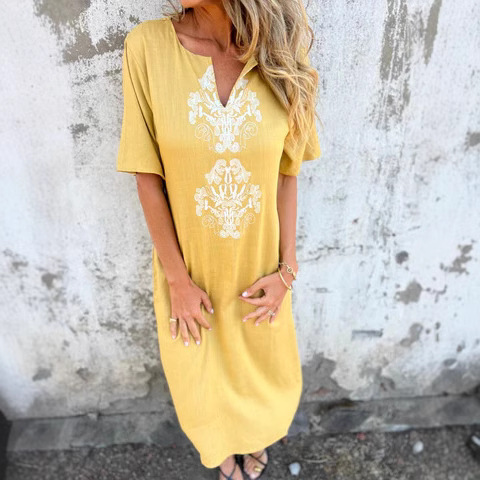 Dame T-shirt kjole med rund hals, print og løs pasform - Billede 3