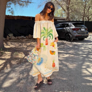 Casual one-shoulder kjole i hørlook