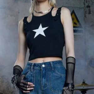 Sort crop top med stjerneprint
