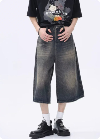 Summer Mens Capri Pants Trendy Denim ShortsAmerican Style - Billede 3