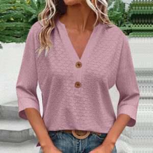 Ny Casual V-hals Bluse med Knapper