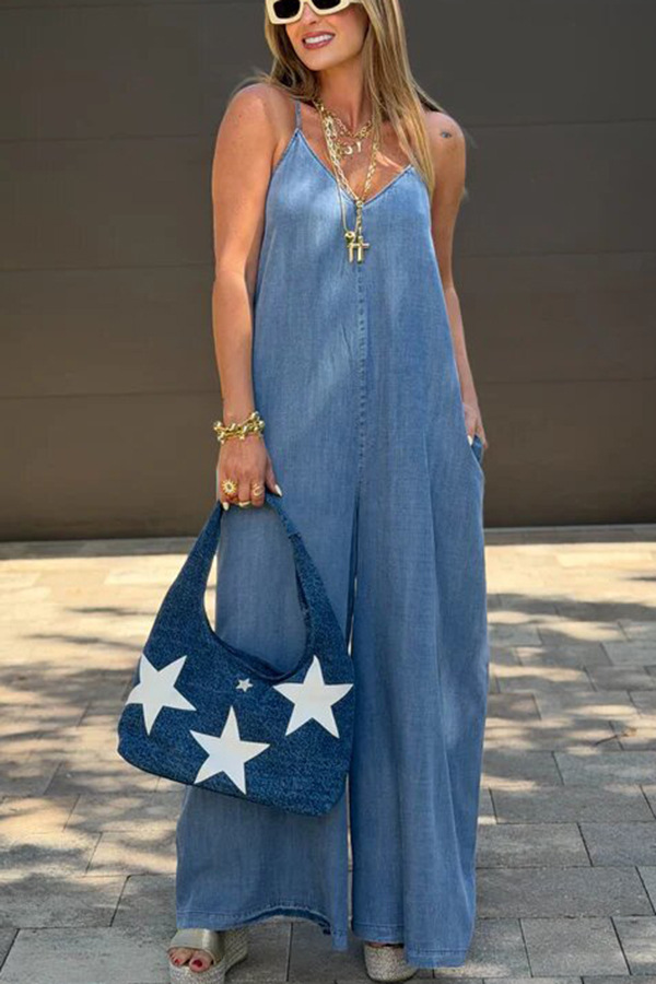Stilfuld jumpsuit i denimlook - Billede 2