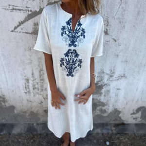Dame T-shirt kjole med rund hals, print og løs pasform