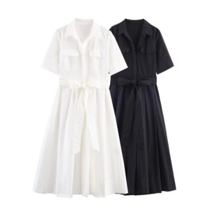 Elegant poplin midi-kjole til kvinder