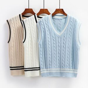 Ny strikket vest til kvinder i preppy-stil