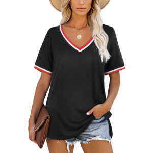 V-hals T-shirt med striber