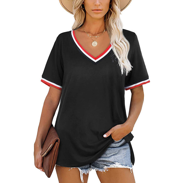 V-hals T-shirt med striber
