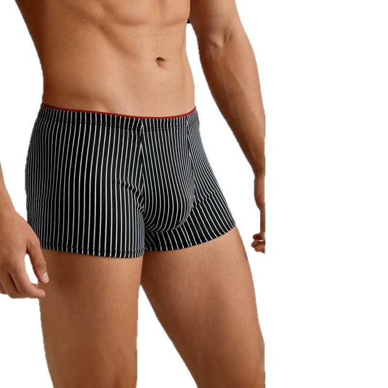 Striped Antibacterial Breathable Mid Rise Plus Size Mens Underwear - Billede 6