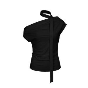 Fashionable Off-shoulder Pleated Halterneck T-shirt