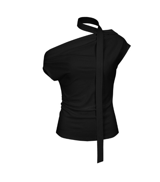Fashionable Off-shoulder Pleated Halterneck T-shirt - Billede 3