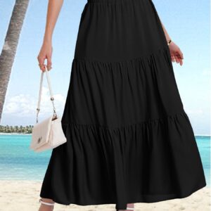 New Arrival High Waist A-Line Midi Skirt, Casual Drawstring Long Skirt