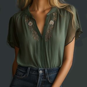 Vintage chiffonbluse med broderi