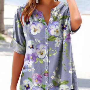 Broderet langærmet plus size skjorte