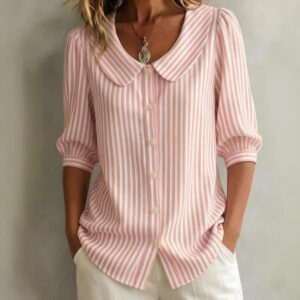 Stribet V-hals bluse