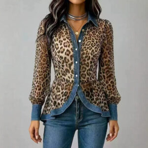 Denimskjorte med leopardprint
