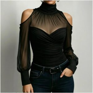 Off-shoulder bluse med ballonærmer