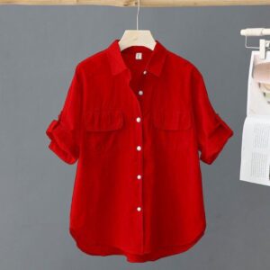 Elegant ensfarvet bluse i koreansk stil