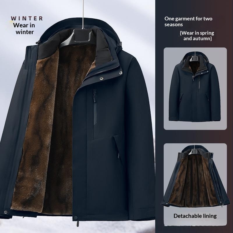 Mens Fleece-lined Thick Cotton Jacket With A Detachable Inner Liner - Image 3
