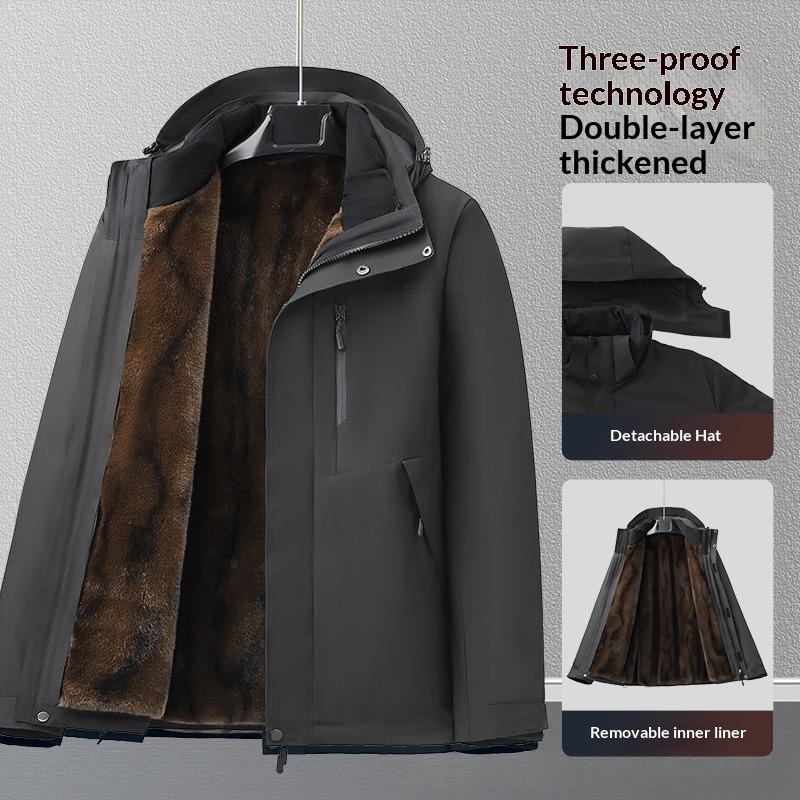 Mens Fleece-lined Thick Cotton Jacket With A Detachable Inner Liner - Image 8
