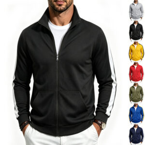 Mens Relaxed-fit Sporty Minimalist Zip-up Stand-collar Jacket