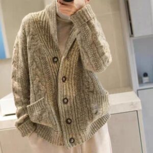 Mens Chunky-knit Thickened Sweater Cardigan Coat