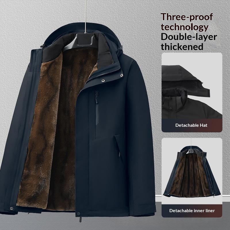 Mens Fleece-lined Thick Cotton Jacket With A Detachable Inner Liner - Image 7