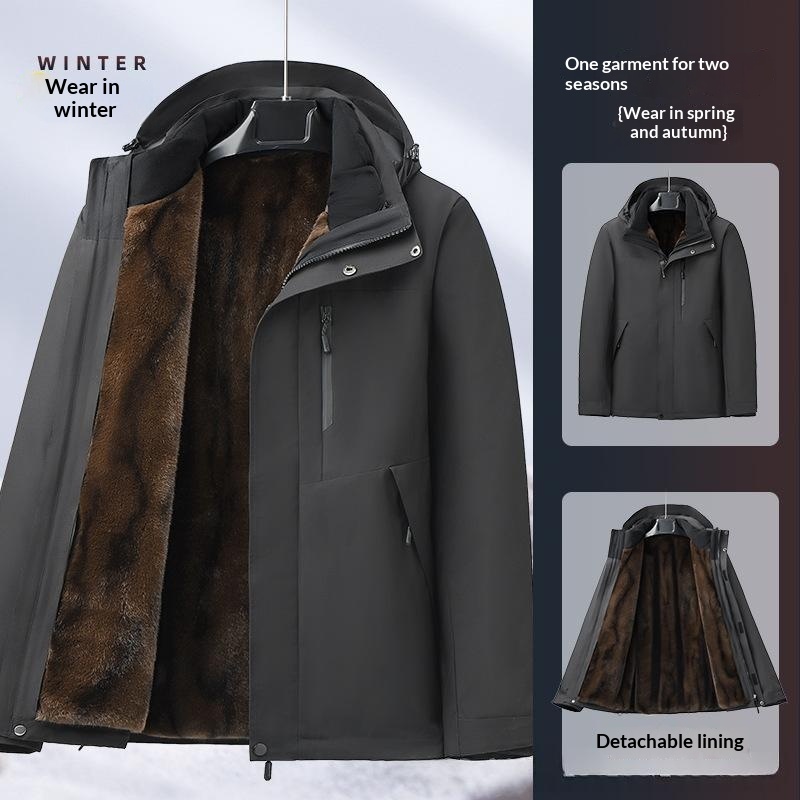 Mens Fleece-lined Thick Cotton Jacket With A Detachable Inner Liner - Image 2