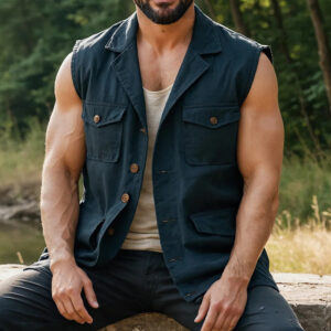 Mens Sleeveless Vest Solid-Color Waistcoat