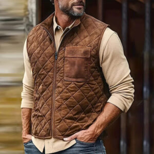 Mens Casual Vests With Diamond-Check Pattern