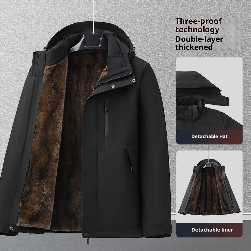 Mens Fleece-lined Thick Cotton Jacket With A Detachable Inner Liner - Image 6