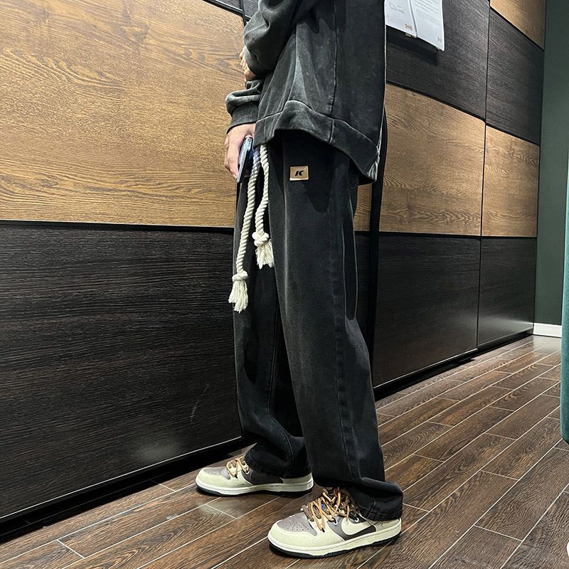 Mens Elastic-waist Drawstring Jeans Loose-fit Straight-leg Style - Image 2