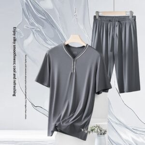 Mens Home Wear Thin Short-Sleeve Shorts Pajama Set