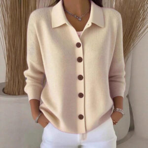 Women's Knitted Lapel Cardigan Sweater Button Front Long Sleeve Coat Casual Outerwear