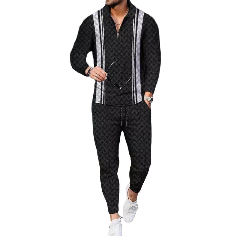 Men's Color-Block Zippered Lapel Long-Sleeved Suit - Image 5