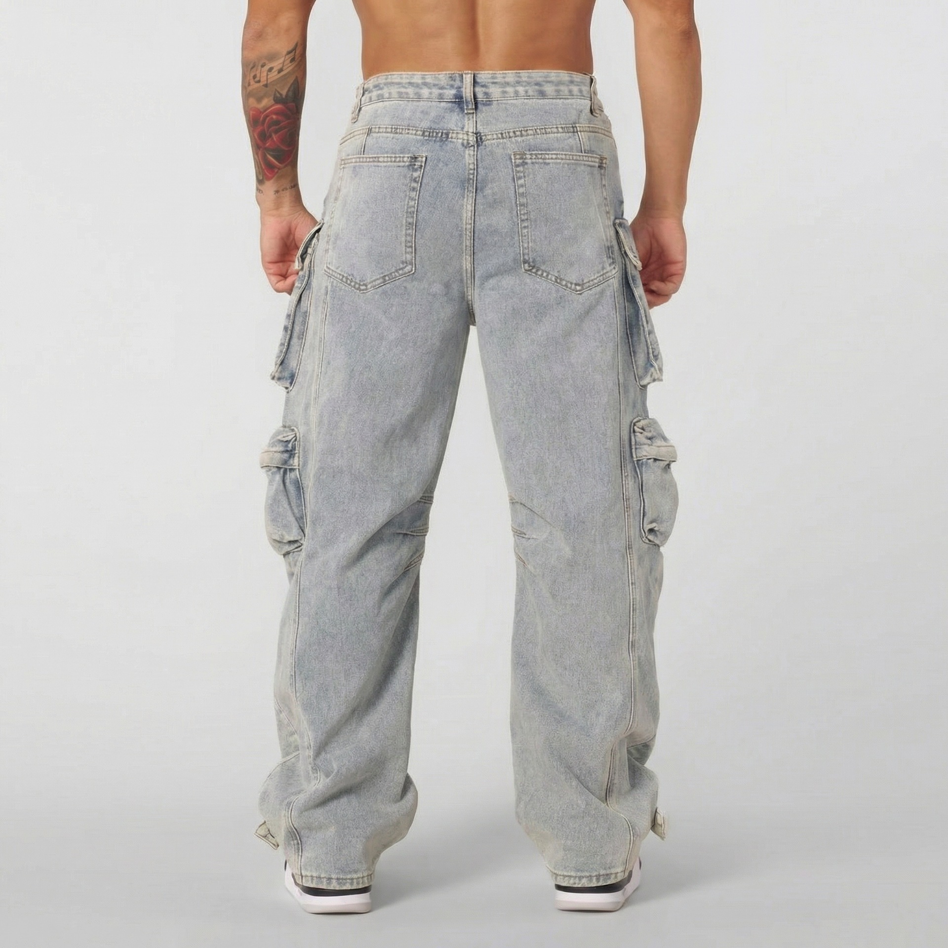 Mens Retro-style Loose-fit Washed Straight-leg Denim Jeans With Multiple Pockets - Image 2