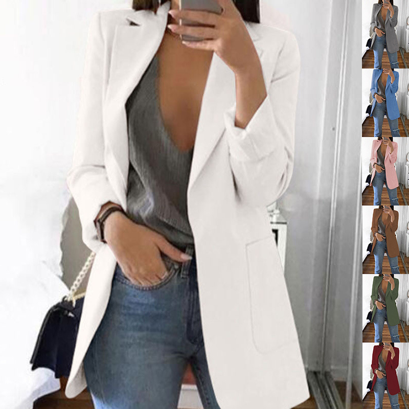 Slim Fit Lapel Blazer Women's Elegant Single Breasted Cardigan Jacket For Office Work - Image 5