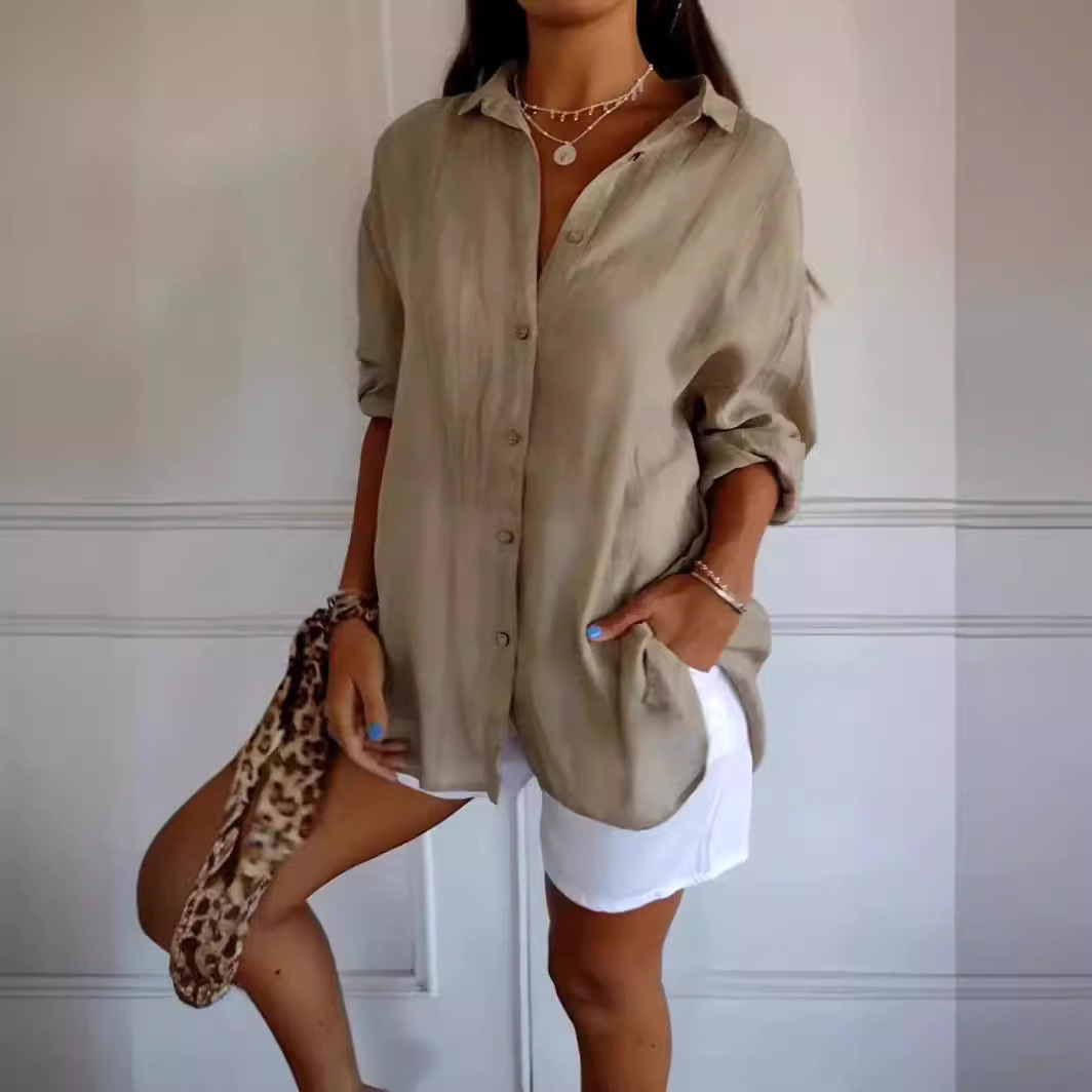 Lapel Long Sleeve Shirt Women's Single-breasted Pleated Shirt Tops Clothing - Image 6