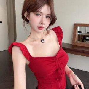 Red top with square neck