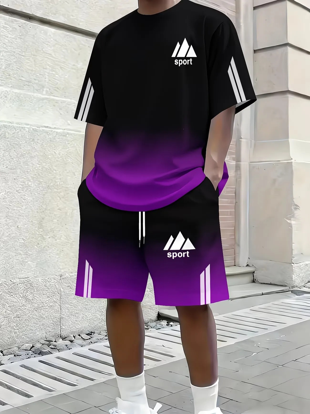 Breathable Casual Sportswear Set Mens Crew Neck - Image 2