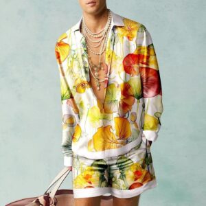 Four-way Stretch Printed Mens Shirt Set