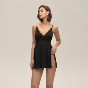 Sexy Strap Solid-Color Lace Backless Womens Nightgown