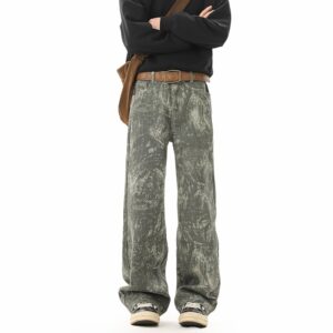 Retro Tie-Dye Camouflage Denim Trousers For Men