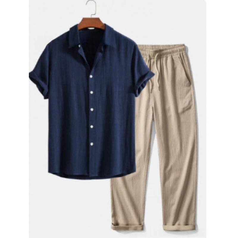 Mens 3D-printed Loose-fit Short-sleeve Shirt Set - Image 2