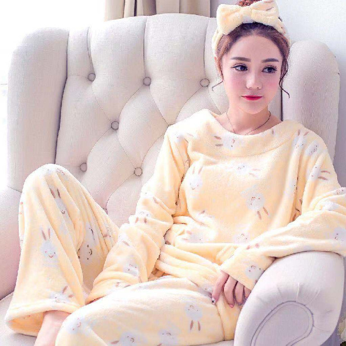 Coral Velvet Pajamas Women's Autumn And Winter Korean Style Sweet Cute Princess Style Home Wear Flannel Thickened Warm Suit - Image 4