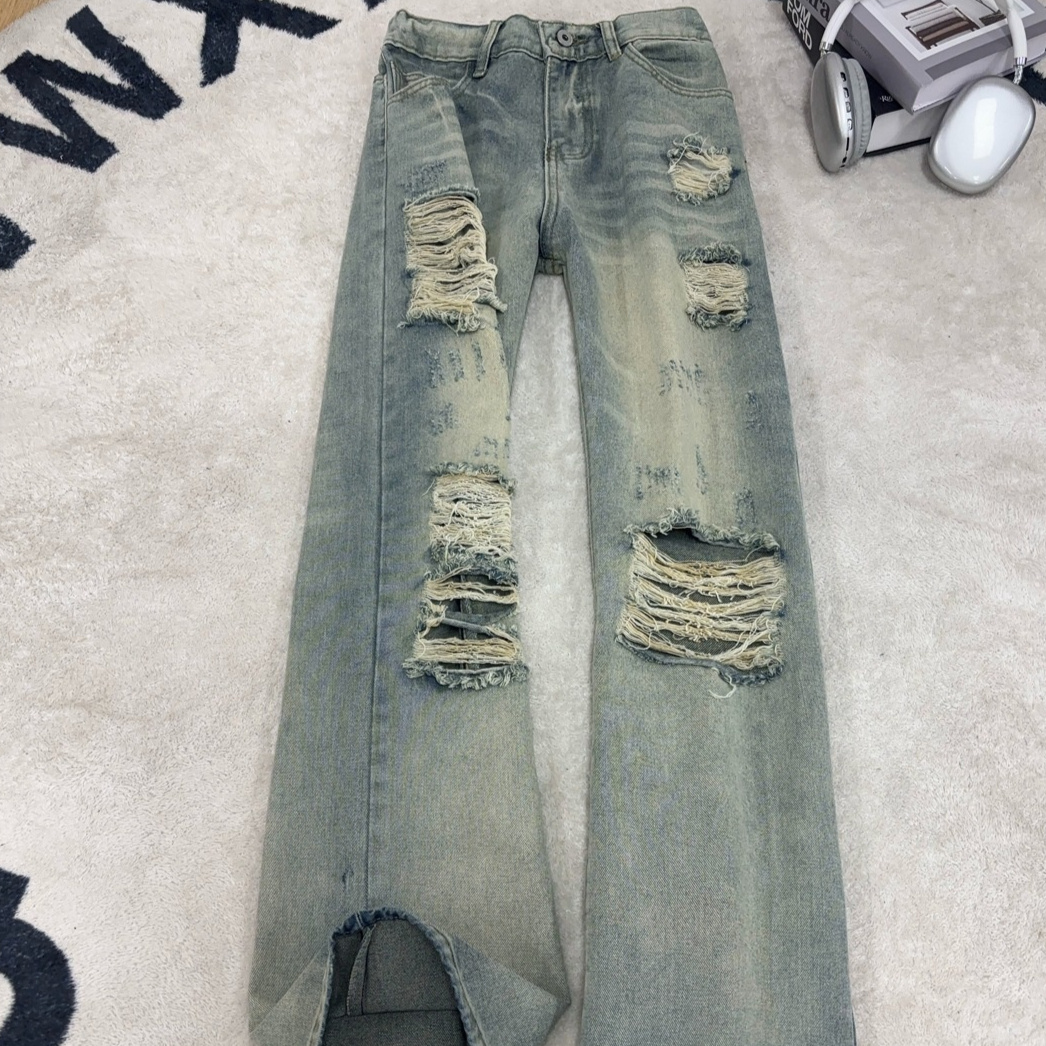 Mens Loose-fit Wide-leg Ripped Jeans