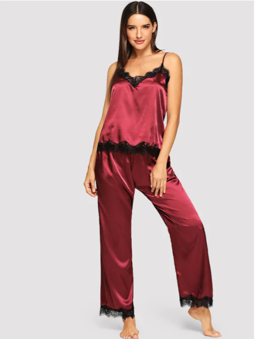Amazon Pajamas Simulation Silk Summer Long Pajamas Two-Piece Suit - Image 2