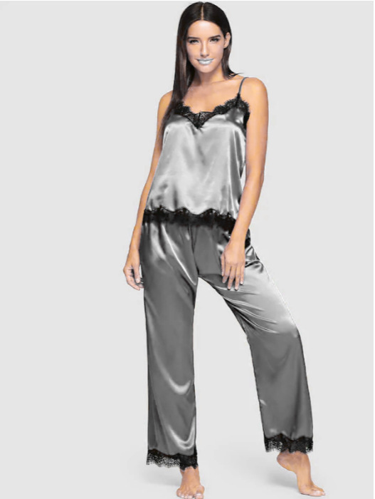 Amazon Pajamas Simulation Silk Summer Long Pajamas Two-Piece Suit - Image 4